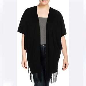 NYDJ Sweater Wrap with Fringe Black